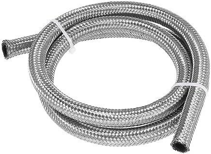 X AUTOHAUX Car Stainless Steel Braided Mesh Hose 3.3ft 3/8" AN6 Fuel Hose Oil Gas Line Silver Tone