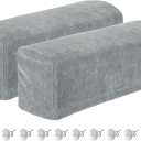 uxcell 2Pcs Stretch Armrest Covers, Chenille Soft Armchair Slipcovers Couch Recliner Arm Cover with Twist Pins for Chair Sofa Protector, Grey