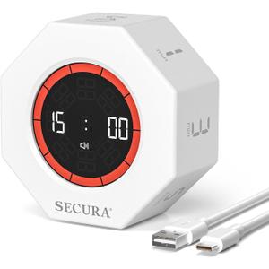 Secura Pomodoro Timer, Rotating Cube Time Tracker, Flip Gravity Sensor with 7 Presets, Visual Progress Bar for ADHD, Kids, Tasks, Work, Study (White)