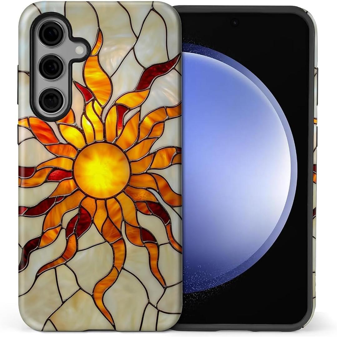 CARLOCA Case for Samsung Galaxy S25 FE,Sun Stars Celestial Stained Glass Design- Hybrid Dual Protection Soft TPU + Hard PC, Shockproof Anti-Scratch Cover Men Women Stylish Protective Phone Case