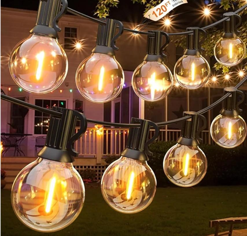 GLUROO 120FT Outdoor String Lights, G40 LED Patio Lights with 64pcs Bulbs, Waterproof Shatterproof Dimmable Globe Hanging Outdoor Cafe Bistro Porch Outside Light, 2Packs * 60ft