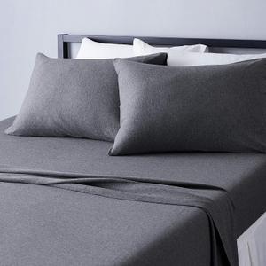 Amazon Basics 4 Piece Breathable 100% Cotton Jersey Bed Sheets Set, Machine Washable, Stretchy Flat and Fitted Sheets, Pillowcase, King, Dark Gray, Solid