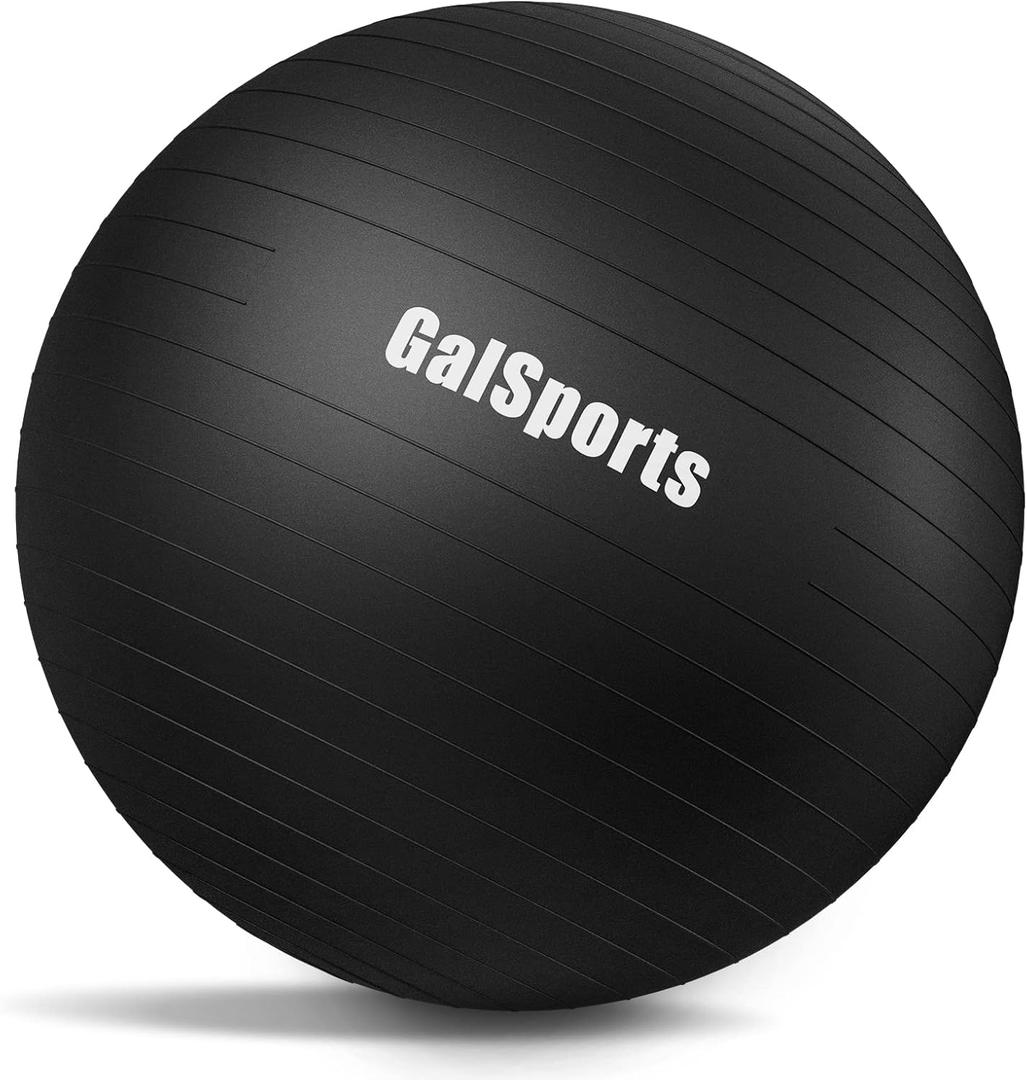 GalSports Anti-Burst Slip Resistant Stability Ball - Swiss Ball for Home Gym & Physical Therapy (L(26ines/65cm/No Pump), Black)