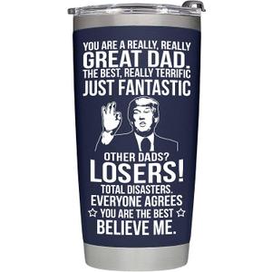 BETHEGIFT Gifts for Dad from Daughter, Son, Kids on Fathers Day, Christmas - Funny Fathers Day Tumbler - Present for Father - Dad Birthday Tumbler 20oz, Navy Insulated Stainless Steel