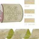 2 x MEEDEE 4 Inch Champagne Gold Snowflake Ribbon Satin Wired Christmas Tree Ribbon with Champagne Glitter Snowflake 10 Yards Champagne Gold Ribbons for Christmas Tree, Garlands, Topper Bow
