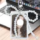 2 Sets Photocard Holder Keychain with Pearl Bow, Keychain Badge Holder Cute Photocard Holders, Lightweight Acrylic Bus Card Holders Badge ID Cards Kpop Accessories
