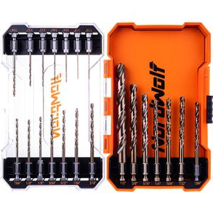 NordWolf 21-Piece M35 Cobalt Drill Bit Set for Stainless Steel, Hard Metals & Cast Iron, Jobber Length with 1/4" Hex Shank, SAE Sizes 1/16" to 1/2" in Storage Case