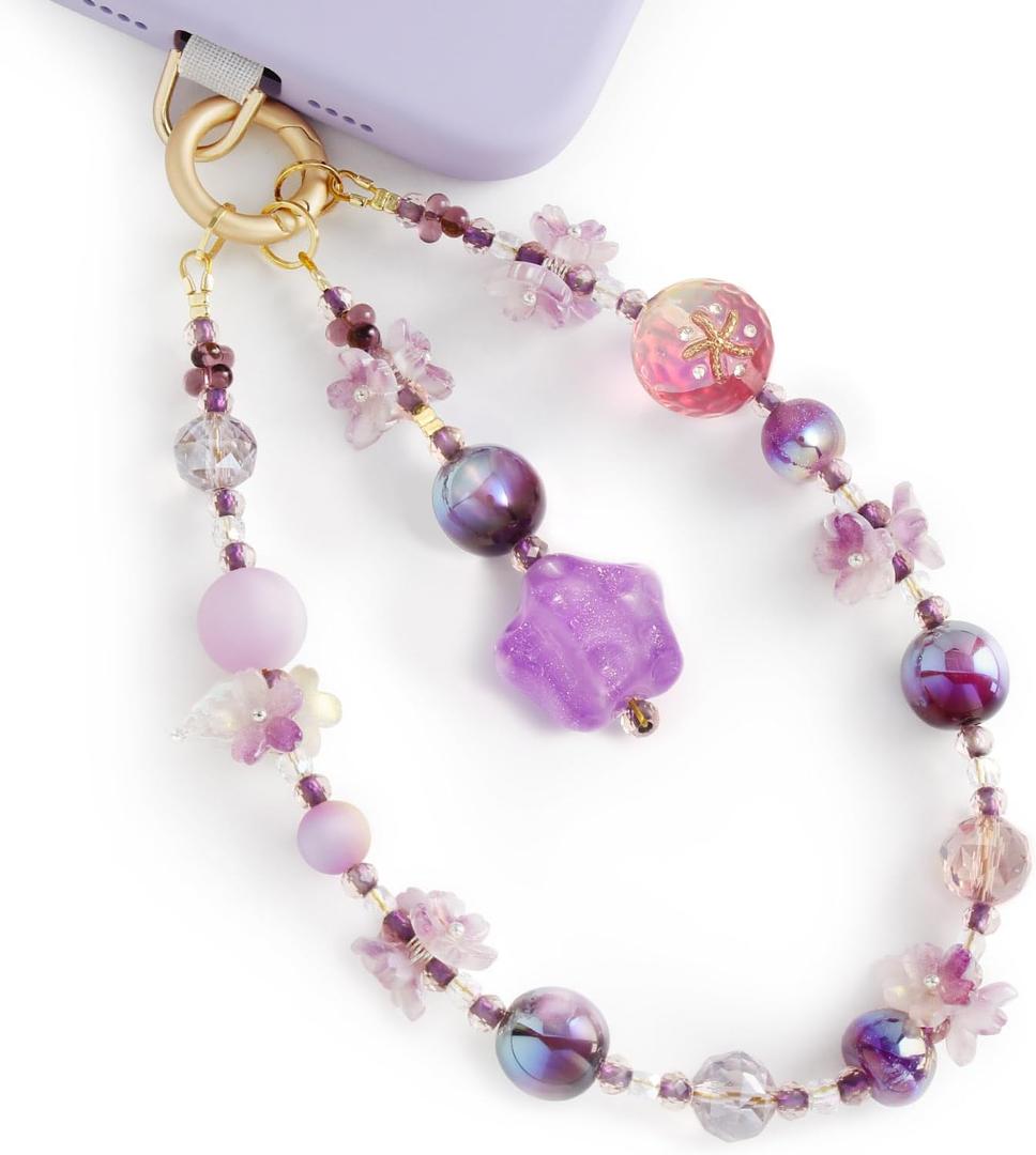 Phone Charm for Women, Anti-Theft Phone Wrist Strap, Hands-Free & Detachable Cellphone Lanyard Chain with Tether Tab (Amethyst Glow)