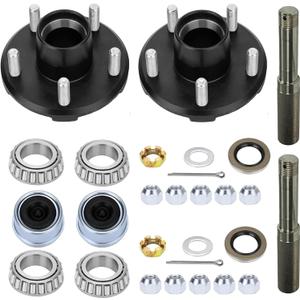 2 Set 2000 lbs Trailer Axle Spindle Kit Round BT8 Spindle with 5-Lug 4.5" Hub, Trailer Axle Kit for 2000 lb 5 Lug Trailer Hub Fits 1-1/16" Spindle, Fits Boat, Utility & Cargo Trailers