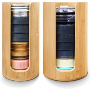 Mason Jar Lid Organizer (2pcs), Mason Jar Lid Storage Made of Bamboo, Suitable for Mason/Canning/Bamboo Lids(WIDE/REGULAR), Fit Perfectly, Stackable Steady