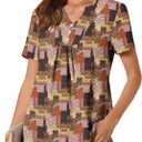 3 x Anydeer Womens Short Sleeve Summer Tunic Tops Dressy Chiffon Blouse Henley Shirts 2025 Casual Pullover (L)