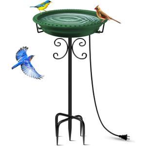 Daoeny Heated Bird Baths for Outdoors, Upgraded 100W Thermostatically Controlled Heated Bird Bath with 5-Prong Metal Base, Heated Bird Bath for Outside Winter Garden Patio Yard Lawn(Green)