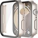 Misxi 2 Pack Hard PC Case with Tempered Glass Screen Protector Compatible with Apple Watch Series 9 Series 8 Series 7 45mm, Anti-Drop Scratch Resistant Lightweight Cover for iWatch, 2 Starlight