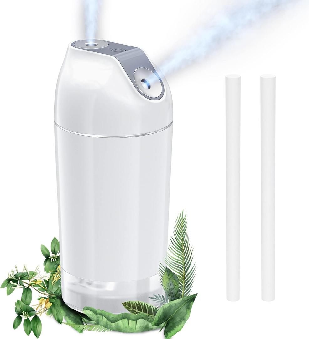 Mini Humidifier-Battery Operated 480ml Cordless Portable Small Humidifier USB Rechargeable Personal Desktop Humidifiers With Night Light & 4 Spray Modes for Car, Baby, Plants (White, 2600mAh)