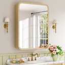24x30 Inch Wood Medicine Cabinet with Mirror, Surface or Recessed Mount Bathroom Mirror Cabinet, Adjustable Glass Shelves, Soft-Close Door, Rounded Corner, Fully Assembled, Oak