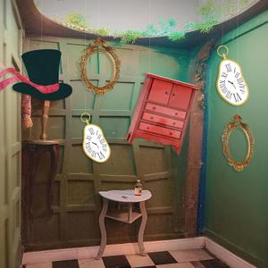Soulchen 20 Pcs Wonderland Tea Party Decoration Hanging Banner Wonderland Cabinet Mirror Hat Clock Garland Decoration Background for Birthday Baby Shower Party Supplies