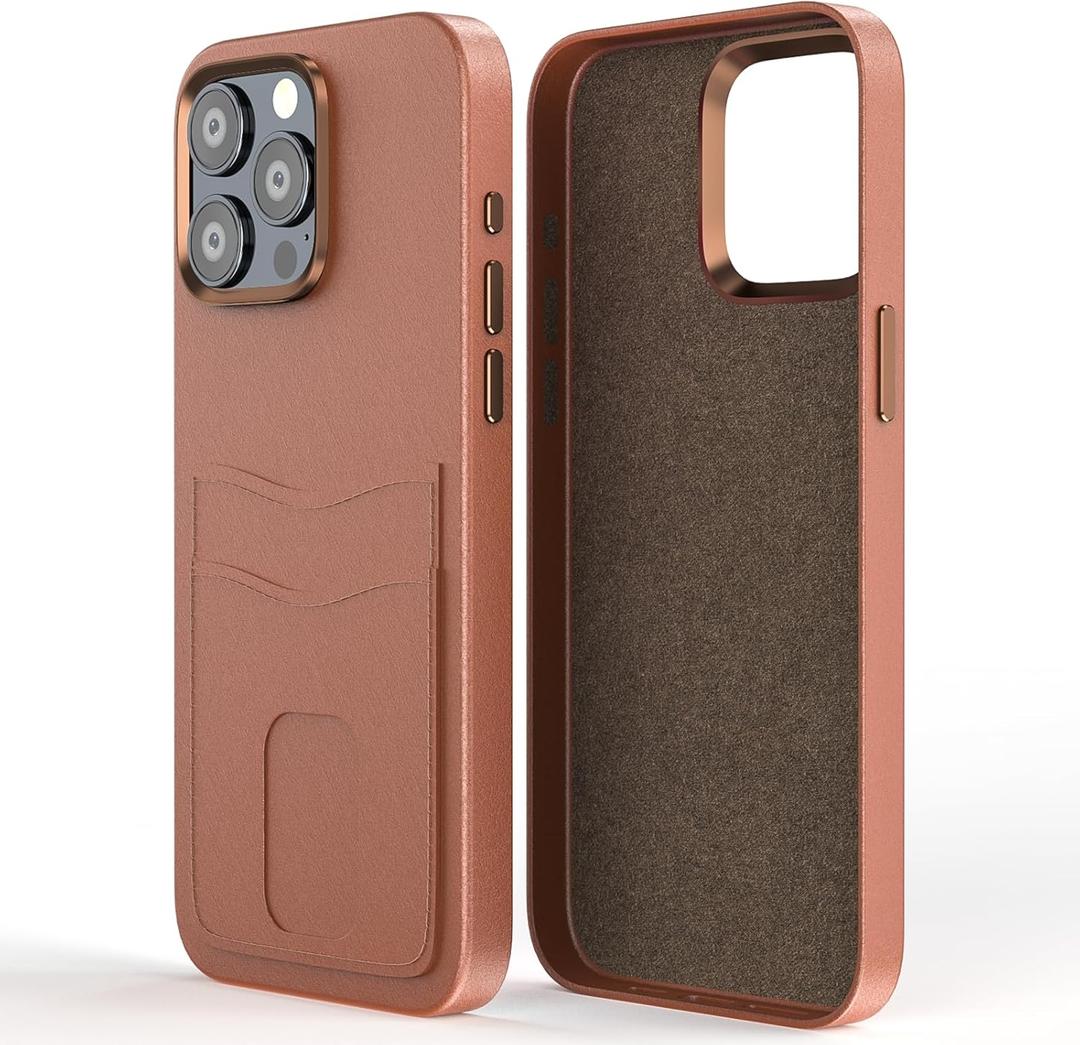 YICOSUN Case for iPhone 15 Pro Max: Wallet Case with Card Holder - Luxury Leather Design - Standalone Button & Anti Stick- Phone Cover for Women Men(6.7-inch) - Brown