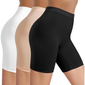 Shorts for Under Dresses Women High Waisted Anti Chafing Seamless Dress Shorts for Women 3 Pack (Small, Black/White/Beige)
