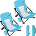 TOBTOS Low Beach Chair, Beach Chairs for Adults 2 Pack, Low Profile Folding with Cup Holder & Carry Bag, Heavy Duty Chair for Outdoor Sand, Camping, Concert, Travel