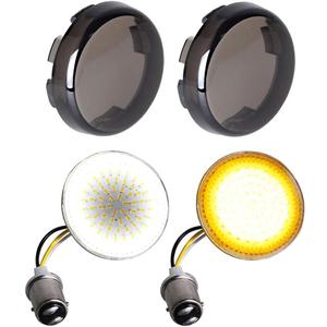 NTHREEAUTO 1157 LED Front Turn Signals 2 Inch Bullet Smoked Lens Cover Compatible with Harley Dyna Sportster Road King Street Glide Softail Iron 883, 2nd Gen SMD Bulbs (Amber/White (Halo SMD))