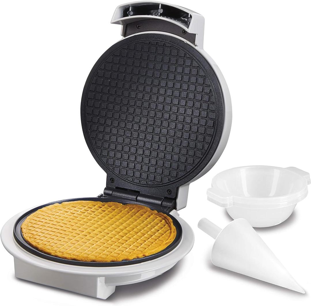 Proctor Silex Waffle Cone and Ice Cream Bowl Maker with Browning Control, Shaper Roller and Cup Press, 7.5 PFAS-Free Nonstick Plates, White (26410MN)
