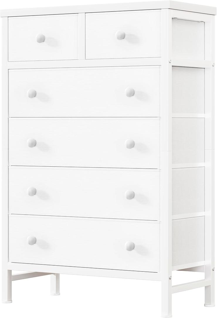BOLUO White Chest of Drawers for Bedroom Dresser with 6 Drawer Fabric Dressers for Closet Girls Modern