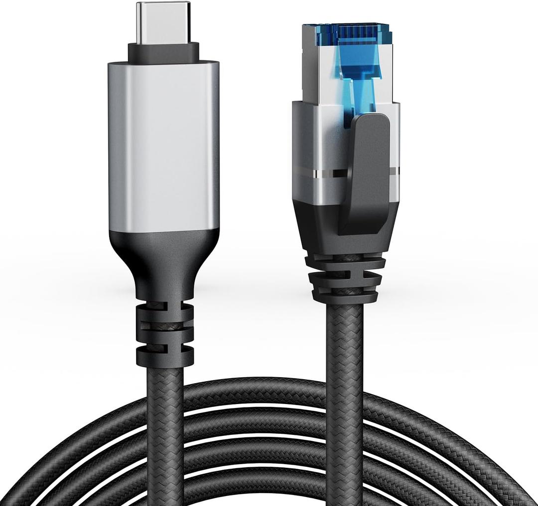 USB C to Ethernet Cable 10 FT, Gigabit Network, Round Type C to RJ45 LAN Cord, Directly Connected, Thunderbolt 3/4 Compatible, for MacBook Pro/Air, iPhone 15, iPad Pro, Galaxy, Smartphone, Laptop, PC