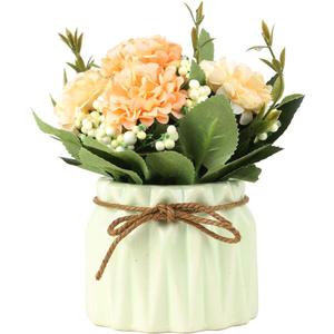 Artificial Hydrangea Bouquet with Small Ceramic Vase Fake Silk Variety Flower Balls Flowers Decoration for Table Home Party Office Wedding (Green)