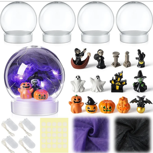 Qunclay 25 Pcs Halloween LED DIY Snow Globe Kit 4 Set Globes Making Kit with Accessories Glitter Pumpkin Witch Castle Bat Ghost Contains for Make Your Own Snow Globes Arts and Crafts Decoration