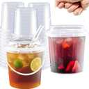 20 Set 25 oz Drink Bucket, Clear Plastic Cups with Lids and Straws, Disposable Drinking Cups for Cold Drinks, Iced Coffee/Milkshakes/Smoothies, Sturdy & Food Safe