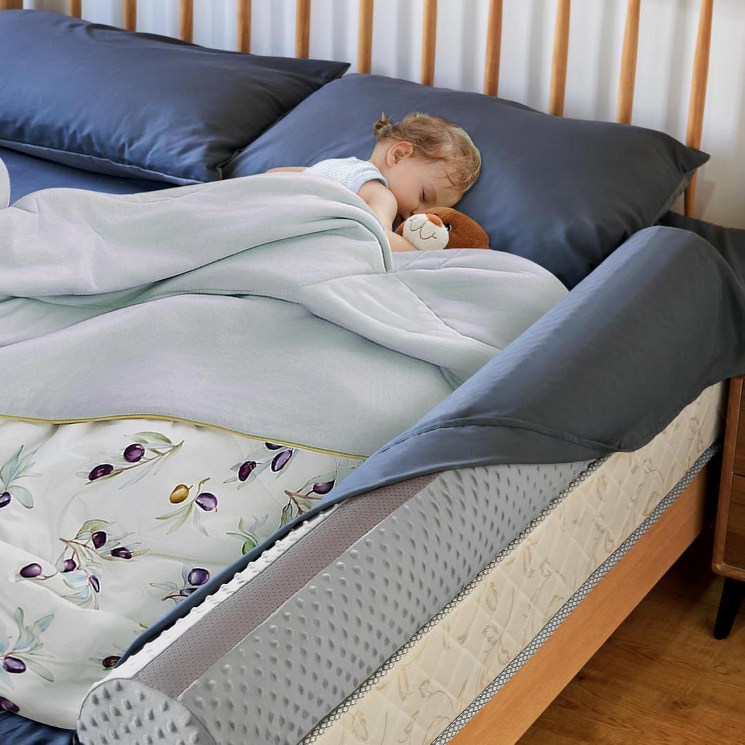 Bed Bumpers for Toddlers Foam Bed Rail for Toddlers 1 Pack Bed Rails Bumper for Queen, King, Twin, Full-Size Bed with Non-Slip Machine Washable Cover (Grey)