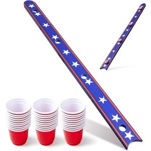 5 Ft Shot Board 4 Person Shot Ski Retro Rustic Wood Ski Shot Board with 48 Cute Shot Glasses for Party,Wedding Celebration,Birthday Family Gathering,Game Night - 56x4x0.8in (Stripes Design) (Bule White)