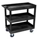 LUXOR EC111HD-B Utility Tub Cart, 32" x 18", Three Shelves with 125 lbs. Capacity Per Shelf, Ergonomic Push Handle, Black