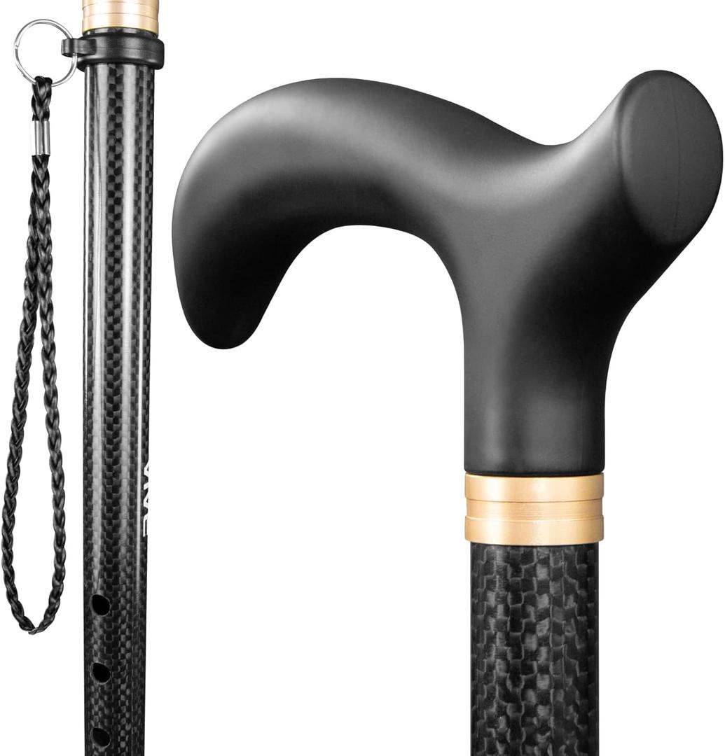 Vive Adjustable Carbon Fiber Walking Cane for Elderly Men & Women - Lightweight Grip Handle for Balance & Comfort - Fancy Single Tip Medical Stick, Fashionable Disability Comfort & Mobility Accessory