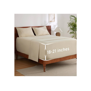 Bedsure Deep Pocket Queen Sheets Set - Fits Mattresses Up to 21 Inches Thick - 4 Piece GentleSoft Bed Sheets, Moisture Wicking, Soft & Cooling Bedsheet & Pillowcases, Easy & Secure Fit, Beige