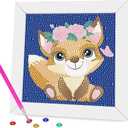 Pack of 2 Miairivy Diamond Painting for Kids, 5D Animal Diamond Art Mini Small Kit(with Wooden Frame), DIY Cute Fox Big Gem Painting Set, Paint by Diamonds Crafts for Girls Boys Ages 4-12
