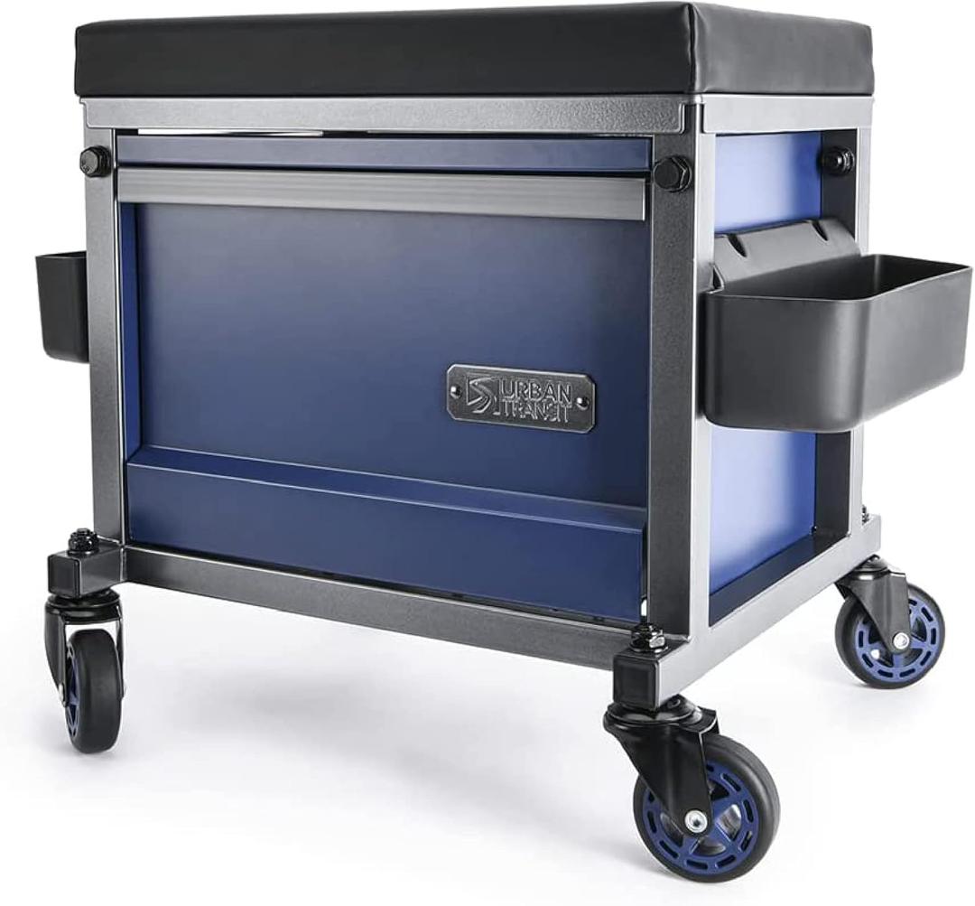 Sidekick Heavy Duty Shop Stool - 500 Lb Capacity Rolling Stool for Garage & Workshop with Toolbox Storage & 360 Swivel Wheels