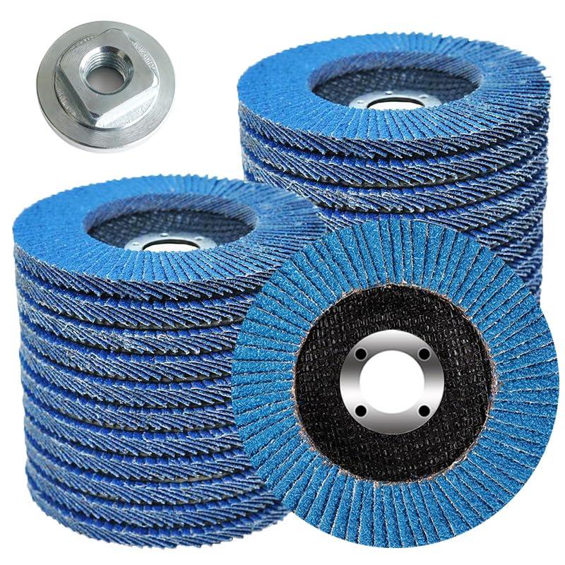 Flap Discs 40/60/80/120Grit, 4 1/2 x 7/8-Inch Flap Sanding Disc, Type 27 Zirconia Grinding Wheel for Stainless Steel, Sheet Metal one More nut (40+60+80+120 Grit, 20PCS)