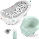 Fisher-Price Baby to Toddler Bath 4-in-1 Sling n Seat Tub with Removable Infant Support and 2 Toys, Climbing Leaves