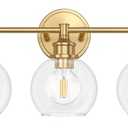 Onwecen Bathroom Light Fixtures, 3-Light Brushed Gold Vanity Light Globe Glass Shades, Bathroom Lighting Fixtures Over Mirror, Wall Sconces for Master Bathroom, Guest Bathroom, Powder Room, 20-inch