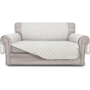 Easy-Going Reversible Loveseat Couch Cover for 2 Cushion Couch Sofa Cover for Dogs Water Resistant Furniture Protector with Foam Sticks Elastic Straps for Pet (Loveseat, Ivory/Ivory)