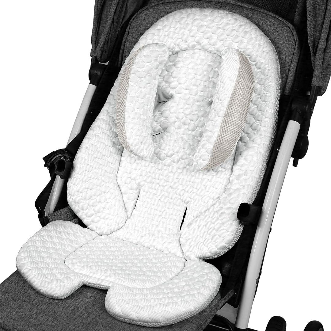 KAKIBLIN Infant Car Seat Insert for Baby,Cooling Pad Cooler Pad,Baby Head Support with Head Pillow, Breathable Fabric Cooling Cushion Liner Fits Strollers, Car Seat, High Chair, Bassinet, Swing (Gray)