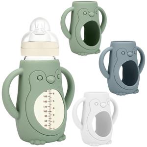 BUSOHA 3 Pack Silicone Sleeves for MAM Bottles - Baby Bottle Sleeves Compatible with MAM Glass Bottles Anti Breakage Baby Bottle Holder with Handle,9 OZ