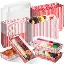 Bokon 50 Pack Christmas Charcuterie Boxes with Clear Lids, Red and White Snowflake Cookie Boxes with Window, Disposable Food Containers Candy Treat Gift Tins for Sandwich, Cookie, Sushi, Cake Slice