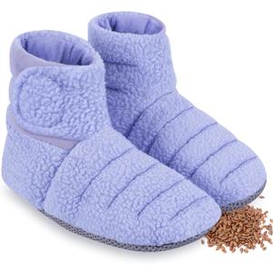 REVIX Microwavable Foot Warmers, Heated Booties for Cold Feet & Discomfort Relief, Microwavable Slippers with Adjustable Fit and Non-Slip Sole for Women & Men, Purple S