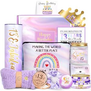 13th Birthday Gifts for Girls, Gifts for 13 Year Old Birthday Girl, 11PCS Unique 13th Birthday Gifts Ideas for Her, Daughter, 13 Fabulous Gifts, 13th Birthday Decorations for Girls, 13th Purple Gifts
