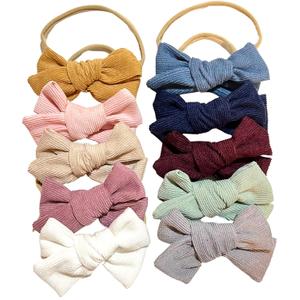 10PCS Corduroy Headband Hair Bows Baby Girl Soft Nylon Band Accessories Newborn Infant Kid Boho Chic Style Bundled Love, One Size