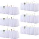 Wish Care 6 Pack White Tulle Tablecloth for 6 Foot Rectangle Tables Wrinkle Free Stretch Fitted Table Cloths with Tutu Skirt 6FT Rectangular Ruffle Table Cover for Wedding Birthday Party Banquet Cake