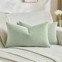 FUTEI Pack of 2 Solid Chenille Throw Pillow Covers 12x20 Inch Soft Cozy Wheat Ear Striped Textured Decorative Lumbar Pillowcases Modern Farmhouse Accent for Couch Bed Living Room, Sage Green