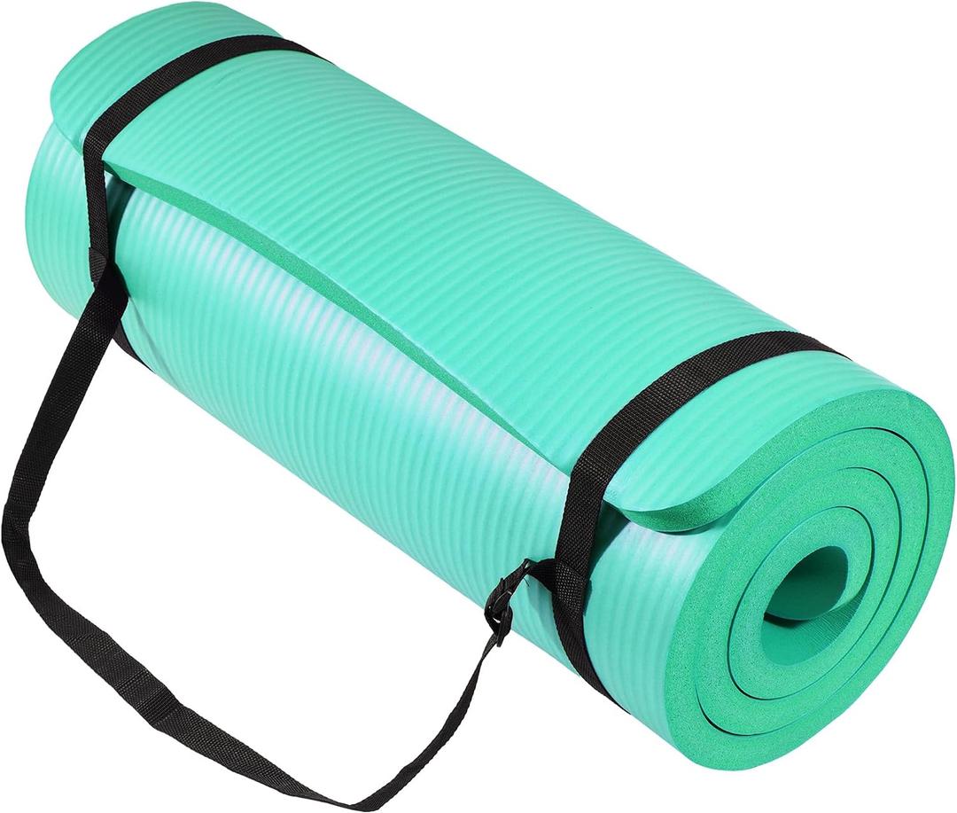 Signature Fitness Extra Thick High-Density Foam Yoga Mat Multiple Thicknesses (1/2" & 1") / Multiple Colors Double-Sided Non-Slip Surface with Carrying Strap for Pilates, Yoga & Home Workouts